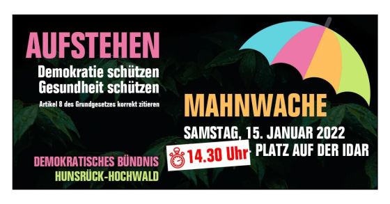 Plakat zur Mahnwache am 15. Januar 2022 in Idar-Oberstein