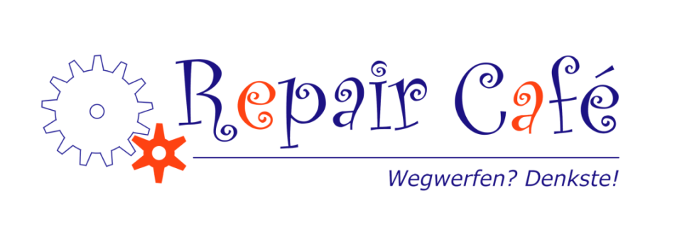 Logo des Repair Cafés mit dem Slogan „Wegwerfen? Denkste“ 